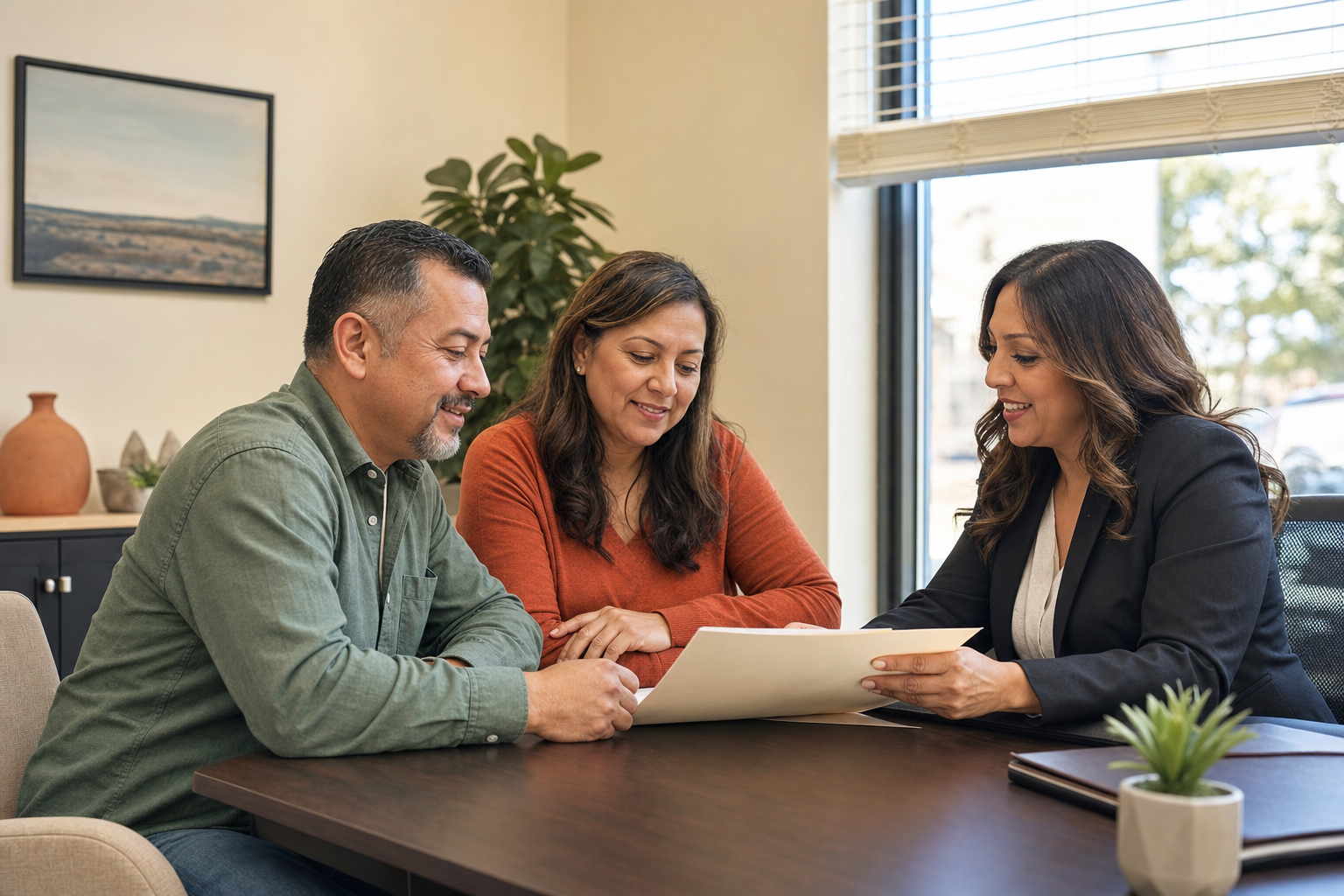 Familia revisando sus documentos con una profesional de impuestos